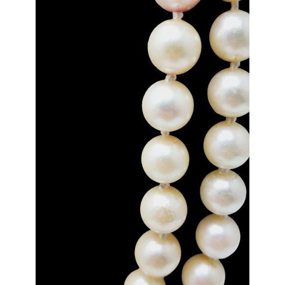 Vintage Signed Honora 14kt Gold & Diamond Double Strand Natural Pearl Necklace ( - Picture 3 of 8